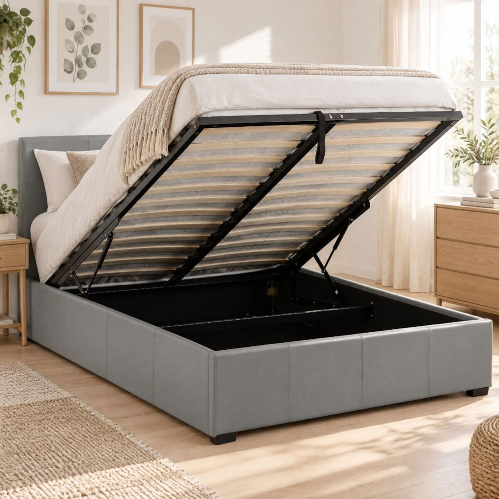Westley Faux Leather Ottoman Storage Double Bed in Grey