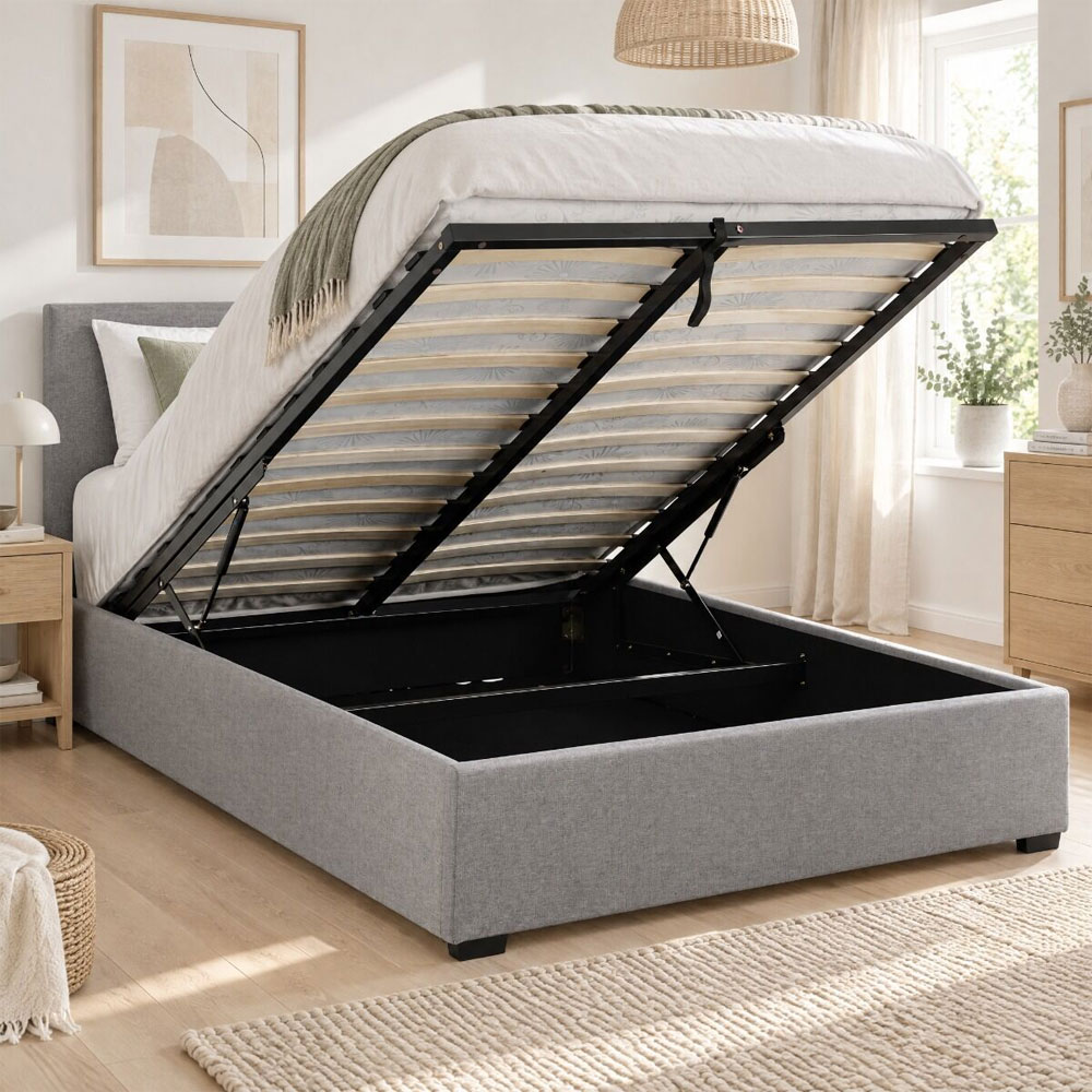 Westley Linen Fabric Ottoman Storage King Size Bed in Grey