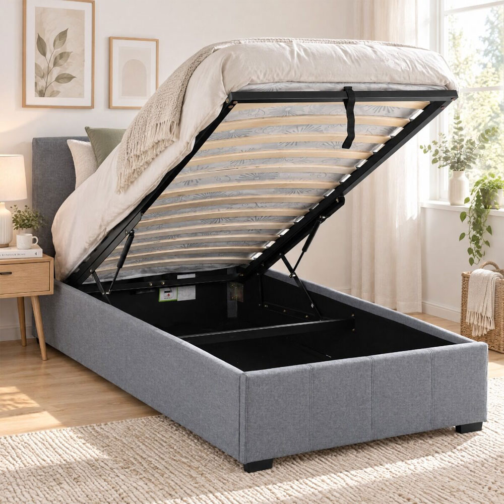 Westley Linen Fabric Ottoman Storage Single Bed in Grey