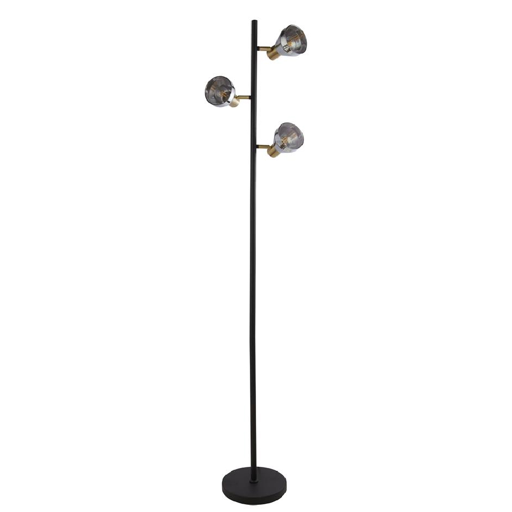 Read more about Westminister 3 light smoked glass floor lamp in black and brass