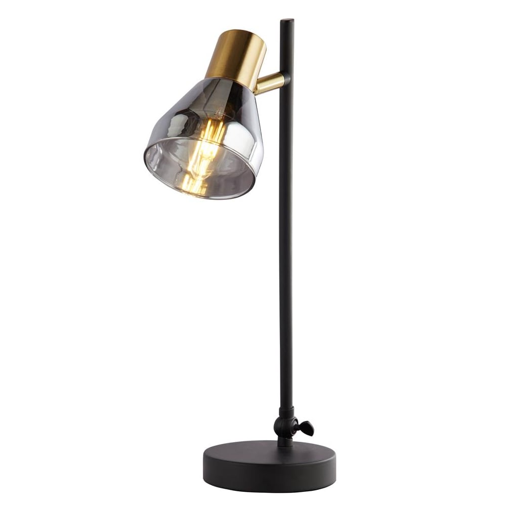 Read more about Westminister smoked glass table lamp in black and brass