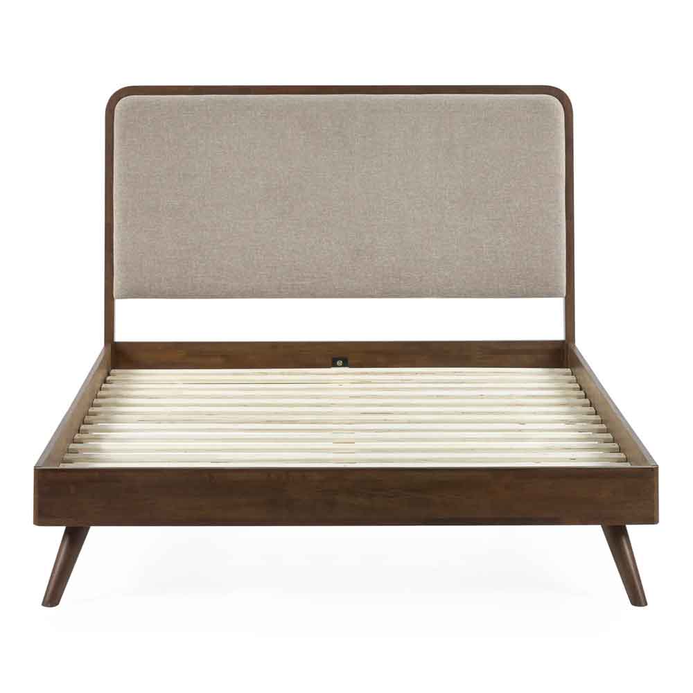 Westoria Wooden Double Bed with Chenille Headboard in Brown