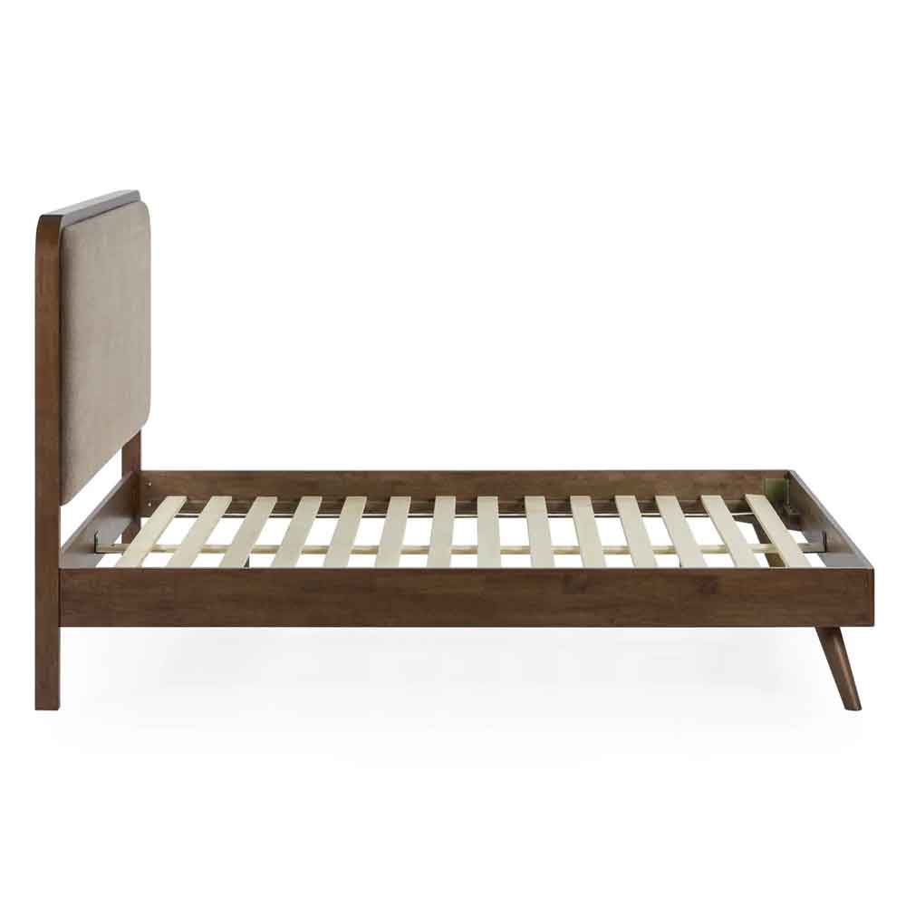 Westoria Wooden Double Bed with Chenille Headboard in Brown