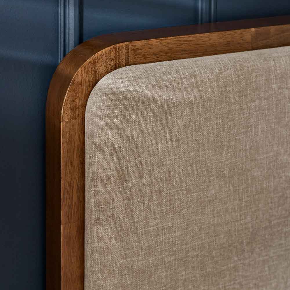 Westoria Wooden Double Bed with Chenille Headboard in Brown