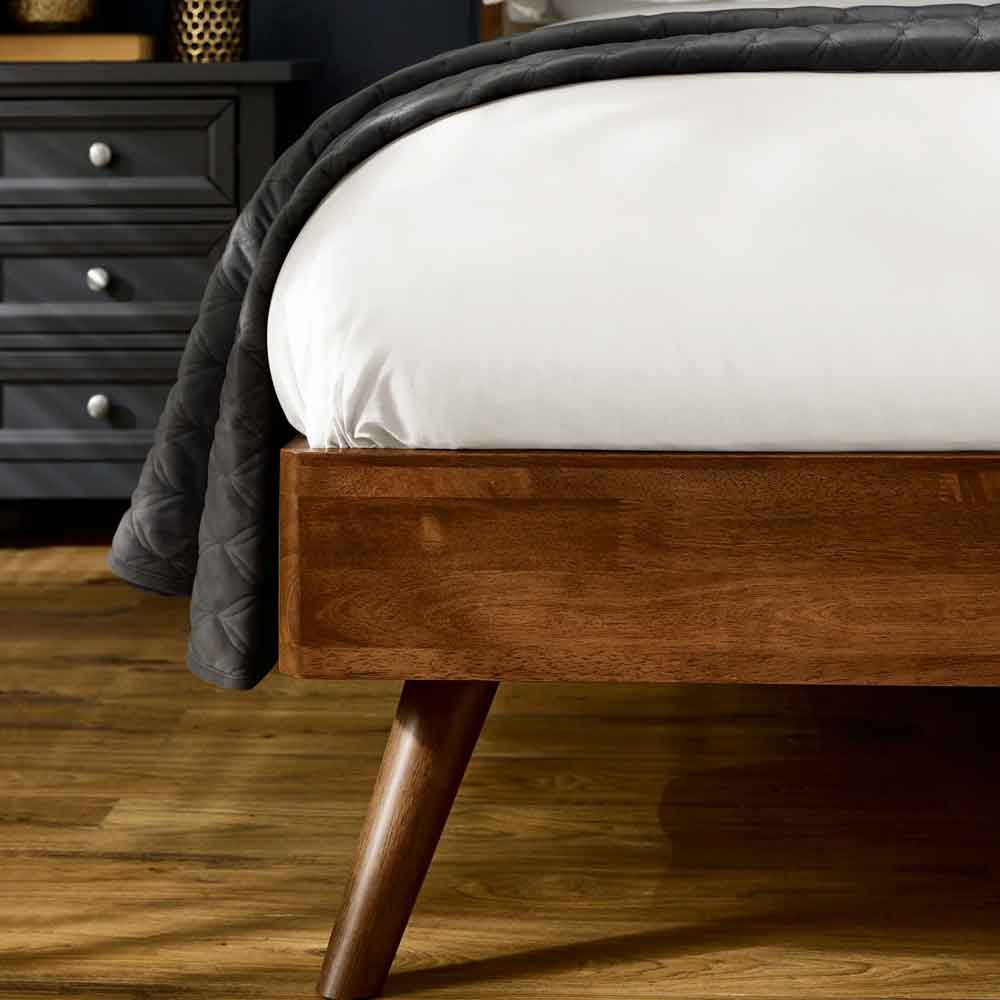 Westoria Wooden Double Bed with Chenille Headboard in Brown