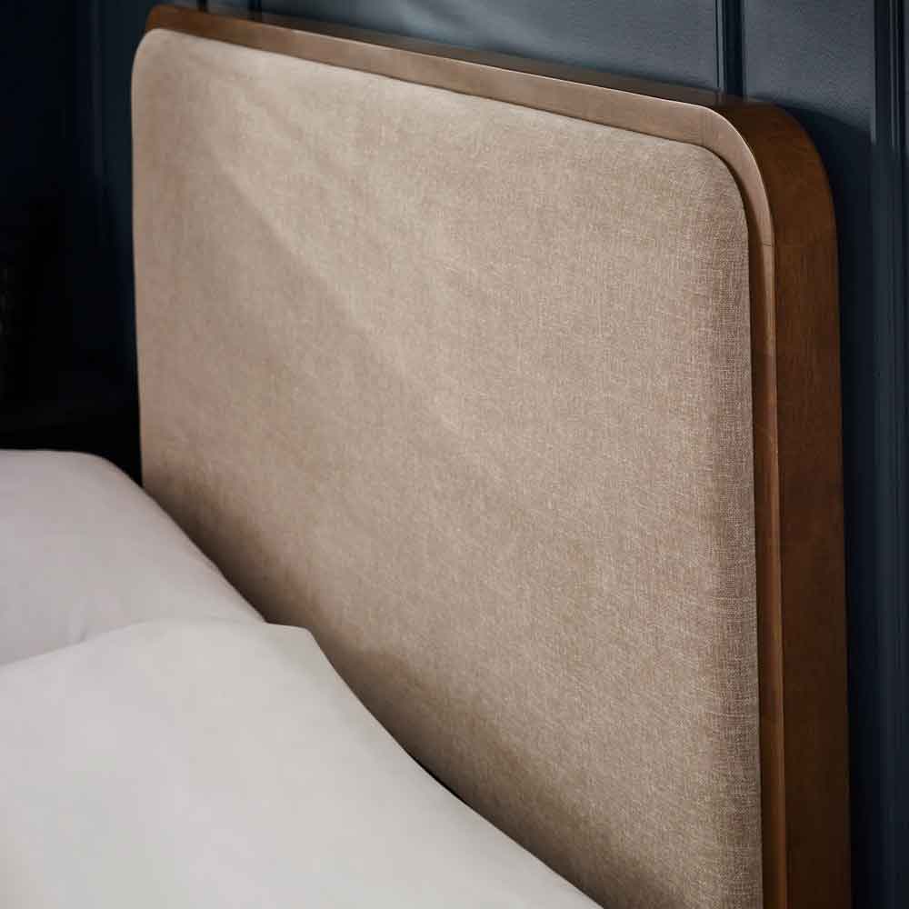 Westoria Wooden Double Bed with Chenille Headboard in Brown