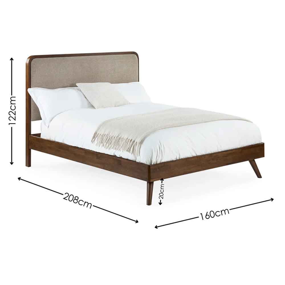 Westoria Wooden King Size Bed with Chenille Headboard in Brown