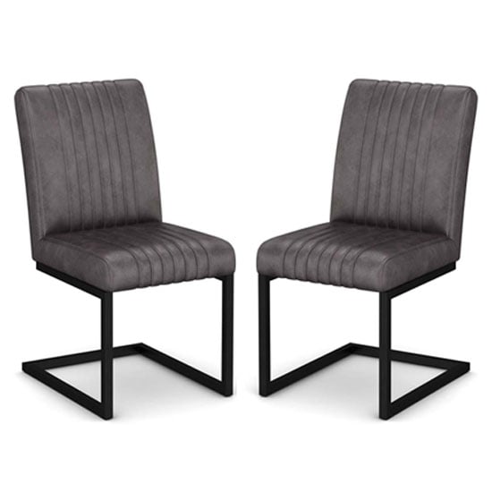 Veto Grey PU Leather Dining Chairs In A Pair With Metal Frame