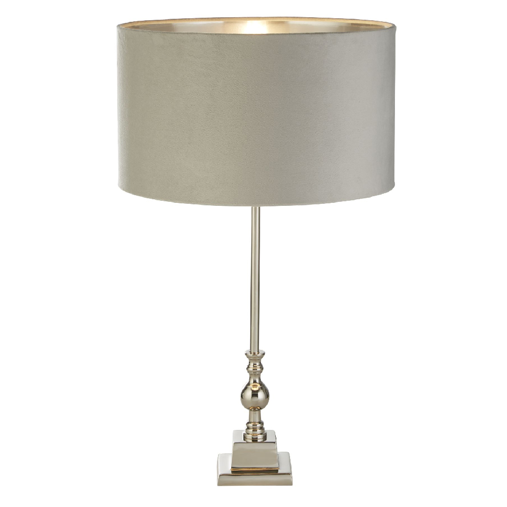 Read more about Whitby light grey velvet shade table lamp in chrome