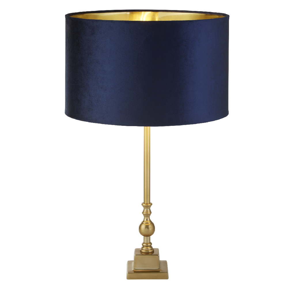 Read more about Whitby navy velvet shade table lamp in antique brass