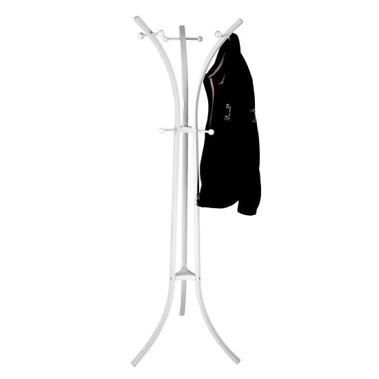 Modern Metal Coat Stand In White With 9 Hooks 18258