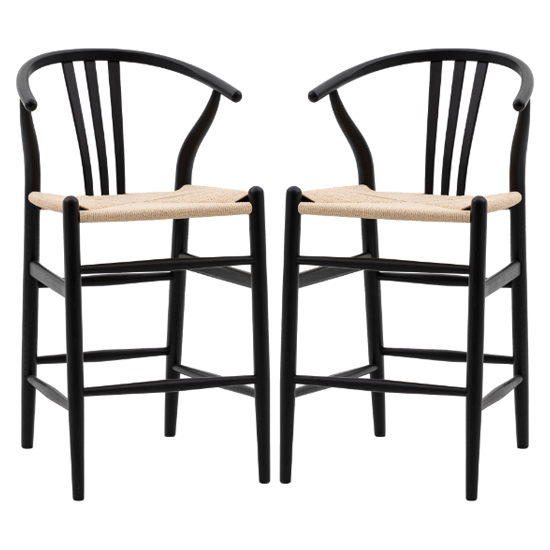 Whiten Black Wooden Bar Chairs In Pair