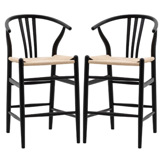 Read more about Whiten black wooden bar chairs in pair
