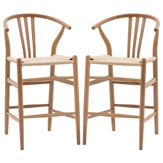 Photo of Whiten natural wooden bar chairs in pair