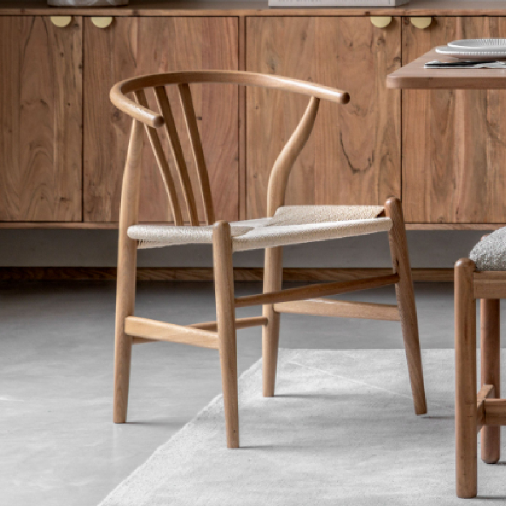 Whiten Natural Wooden Dining Chairs In Pair