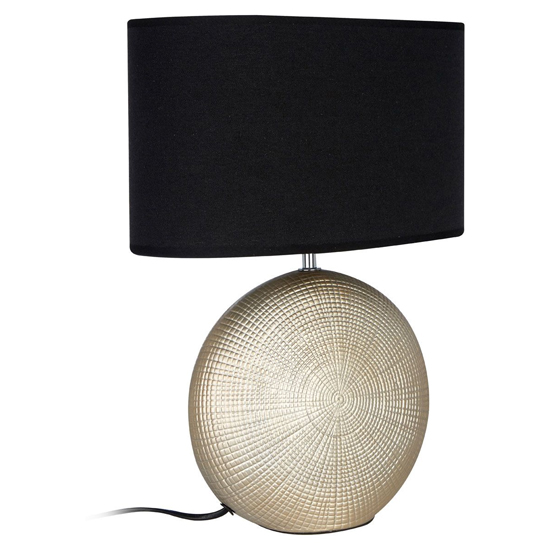 Photo of Whoopty black fabric shade table lamp with gold ceramic base