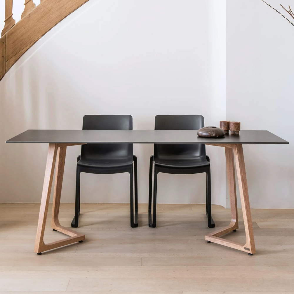 Wichita 12mm HPL Top Black Dining Table 180cm with Oak Legs