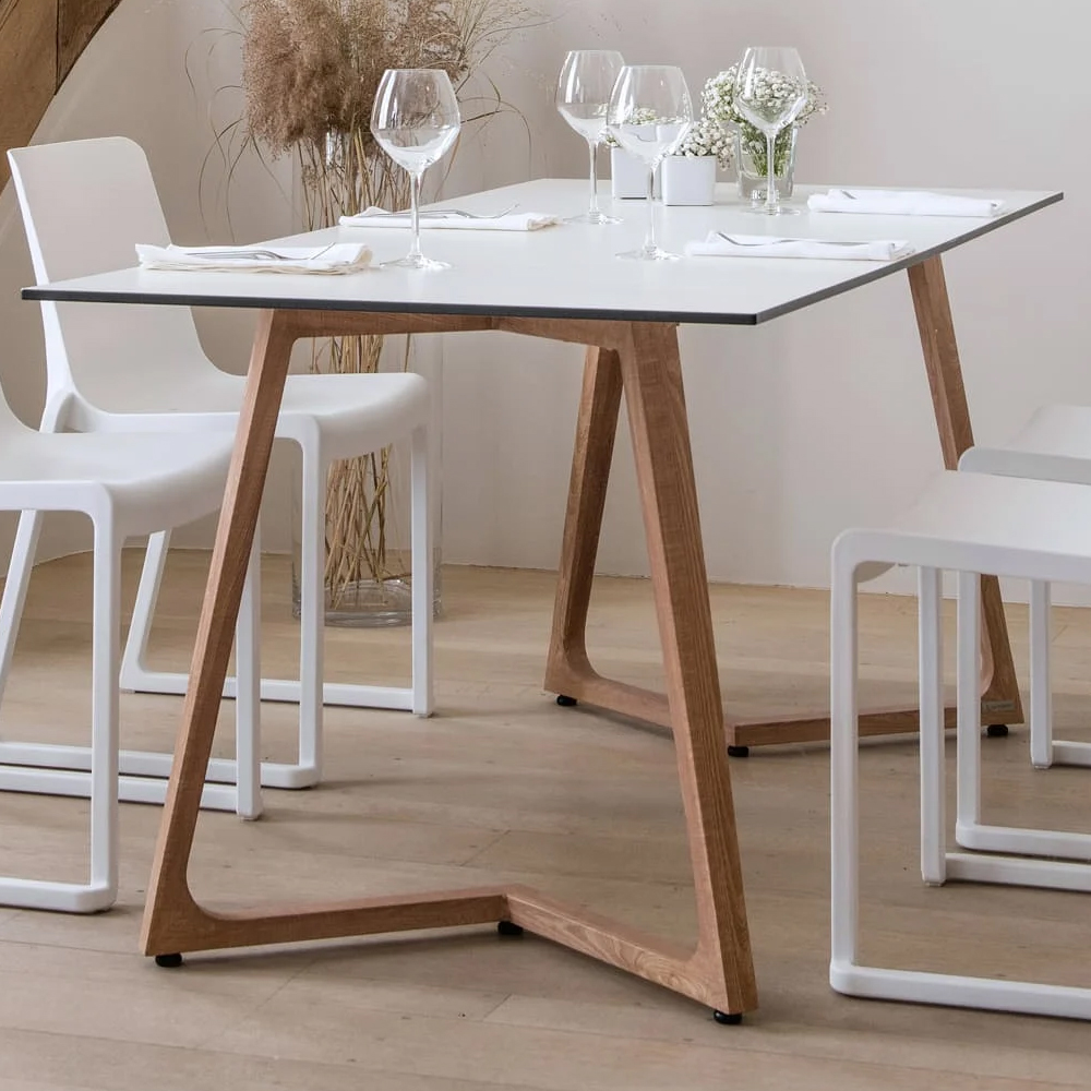 Wichita 12mm HPL Top White Dining Table 180cm with Oak Legs