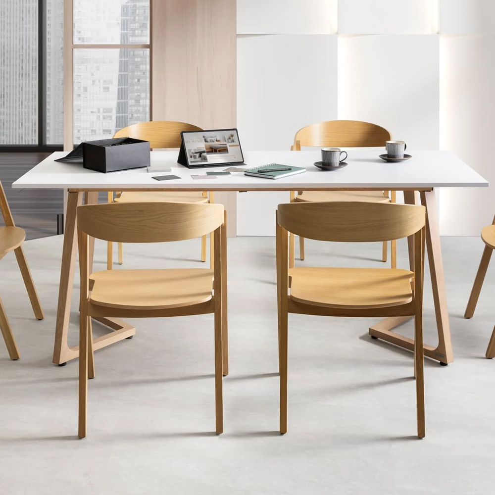 Wichita 12mm HPL Top White Dining Table 180cm with Oak Legs