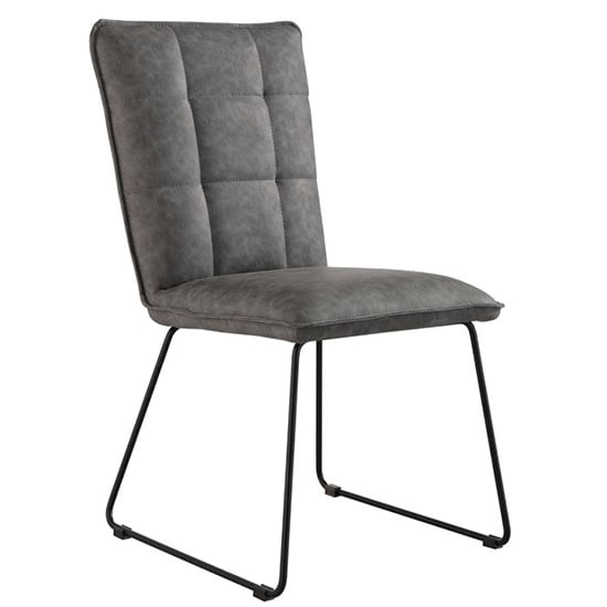 Wichita Faux Leather Dining Chair In Grey With Angled Legs