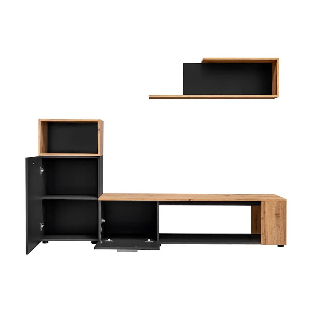 Elyria I Wooden Entertainment Unit In Matt Black And Wotan Oak