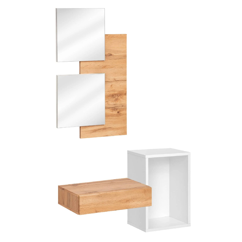 Elyria I Wooden Hallway Furniture Set In Wotan Oak And White
