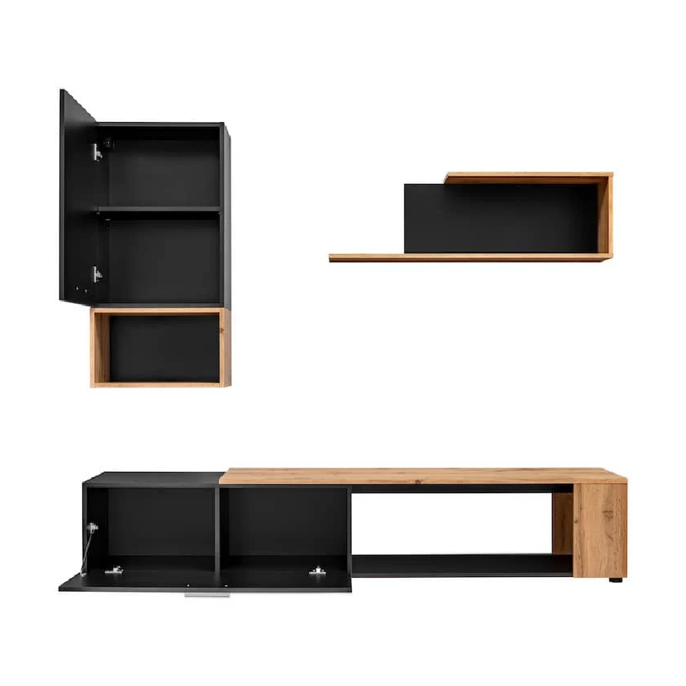 Elyria II Wooden Entertainment Unit In Matt Black And Wotan Oak