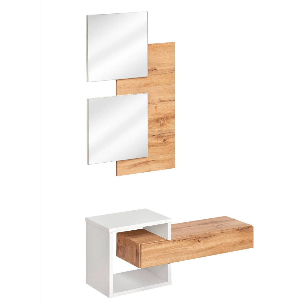 Elyria II Wooden Hallway Furniture Set In Wotan Oak And White