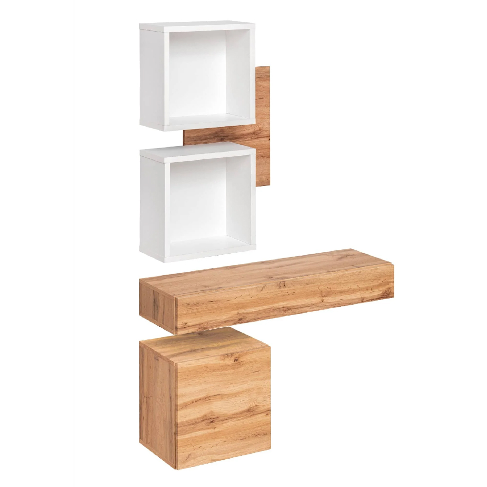 Elyria III Wooden Hallway Furniture Set In Wotan Oak And White