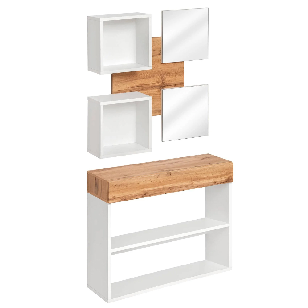Elyria IV Wooden Hallway Furniture Set In Wotan Oak And White