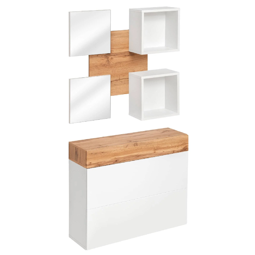 Elyria V Wooden Hallway Furniture Set In Wotan Oak And White