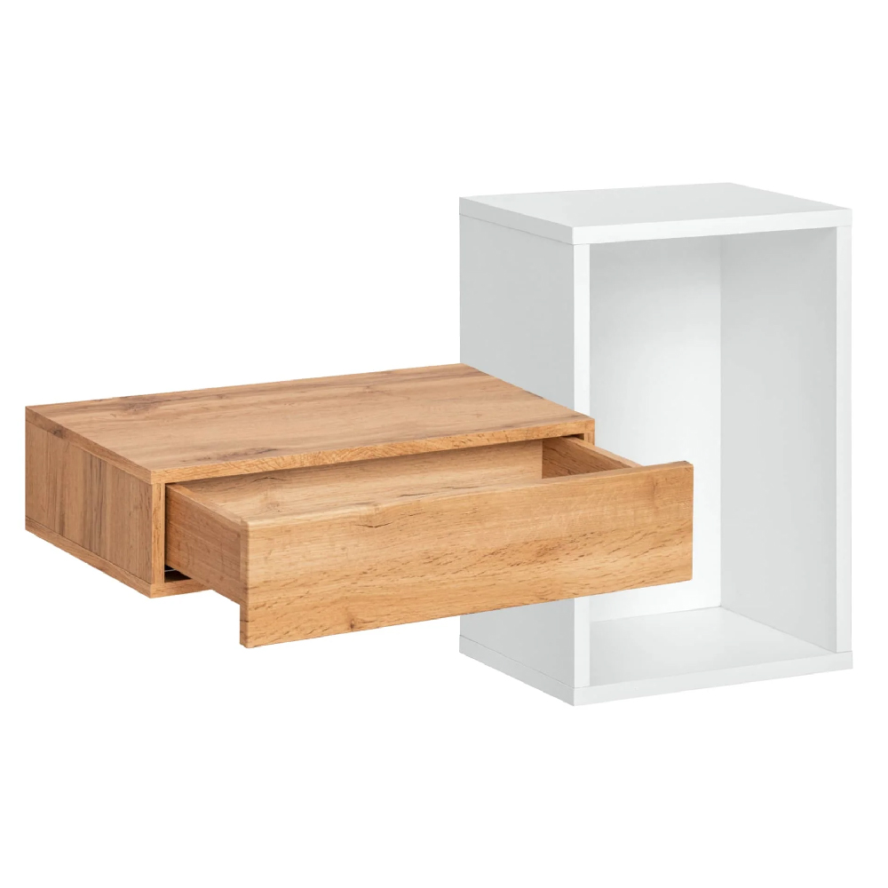 Elyria Wooden Large Wall Shelf In Wotan Oak And White