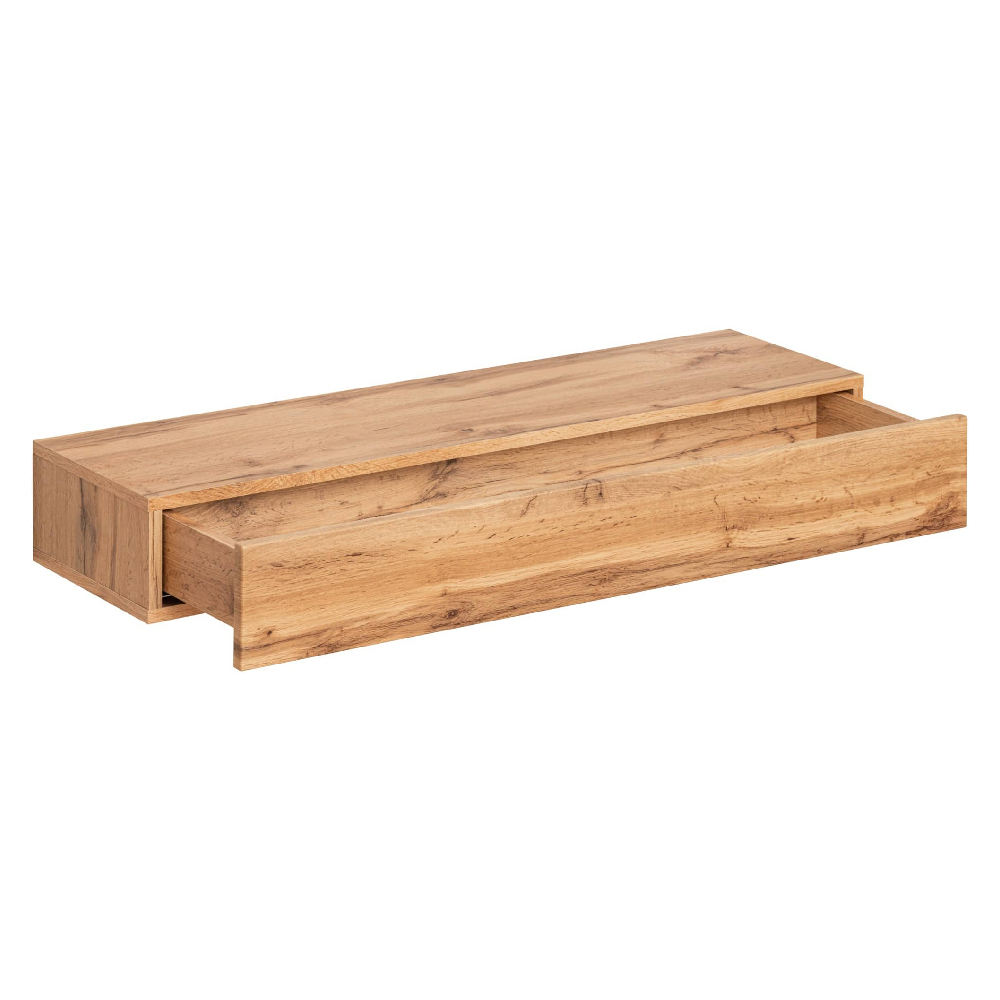 Elyria Wooden Rectangular Wall Shelf With 1 Drawer In Wotan Oak