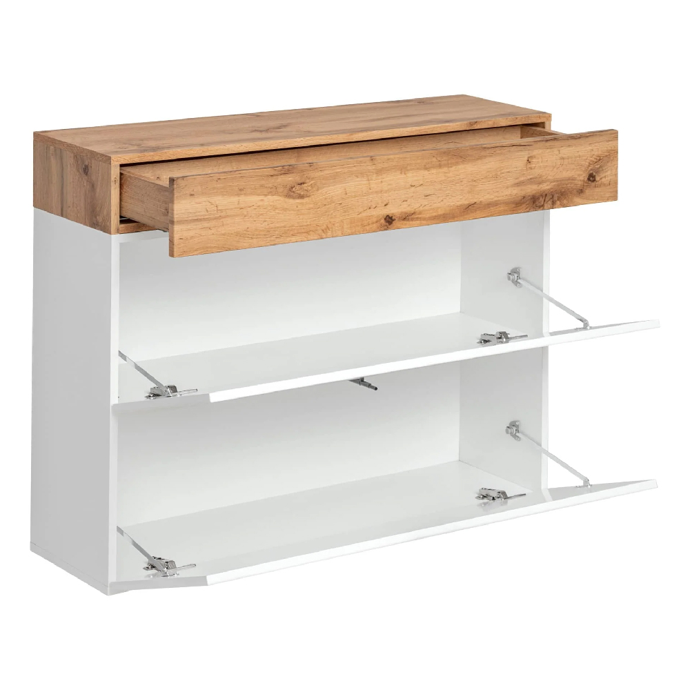 Elyria Wooden Shoe Cabinet With 2 Flip Doors In Wotan Oak White