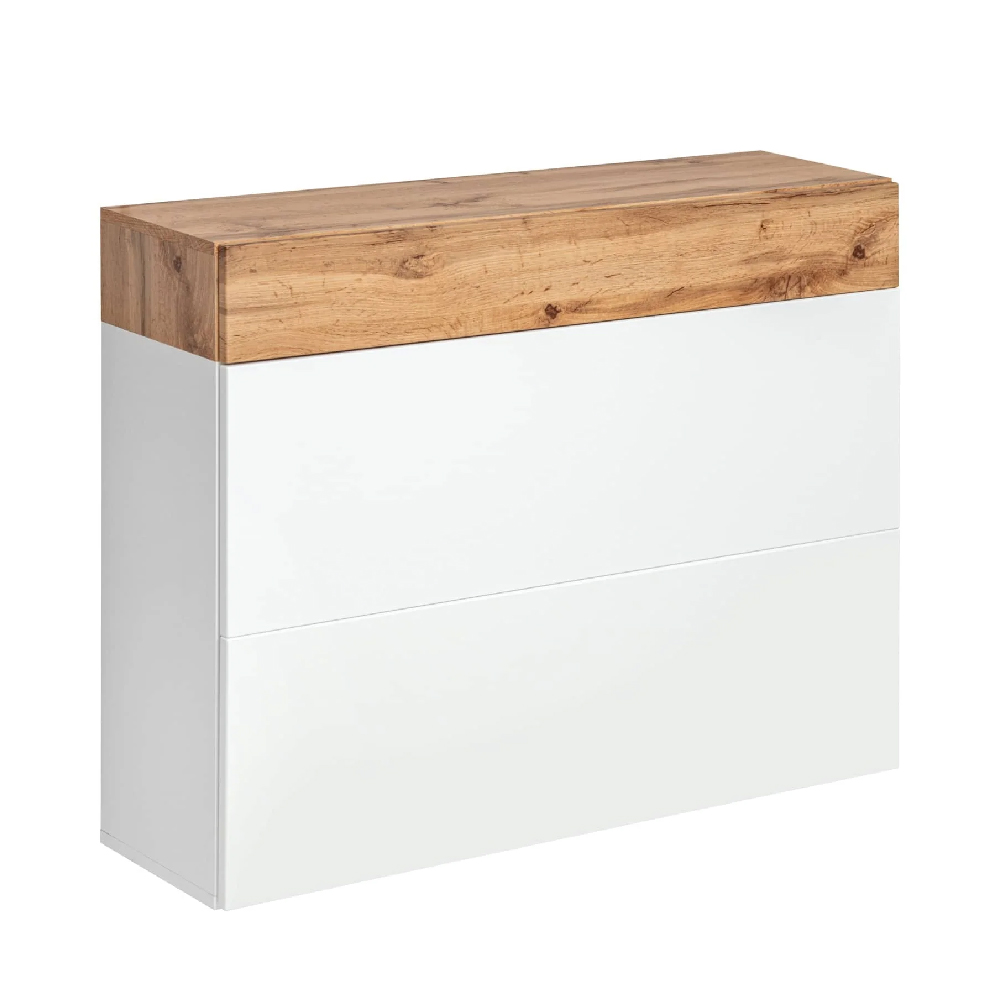 Elyria Wooden Shoe Cabinet With 2 Flip Doors In Wotan Oak White