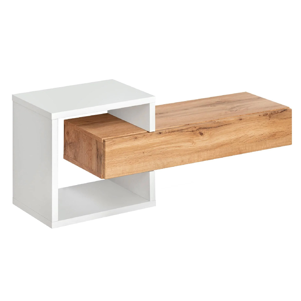 Elyria Wooden Small Wall Shelf In Wotan Oak And White