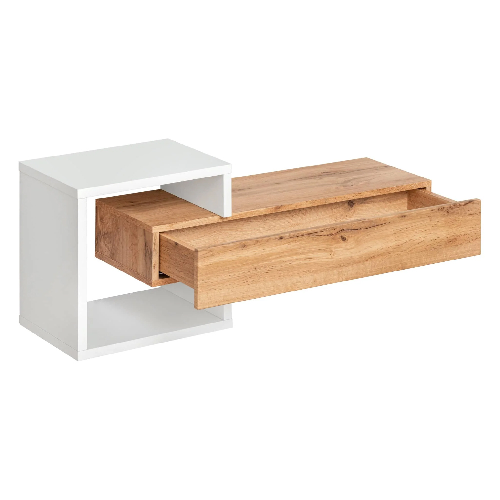 Elyria Wooden Small Wall Shelf In Wotan Oak And White