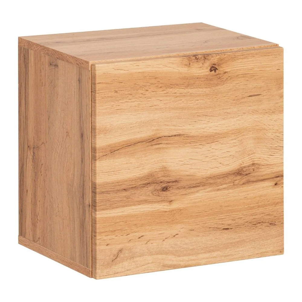 Elyria Wooden Square Wall Shelf With 1 Drawer In Wotan Oak