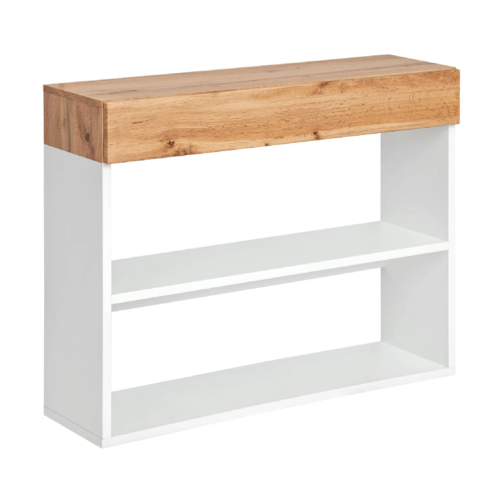 Elyria Wooden Wall Shelf With 1 Drawer In Wotan Oak And White