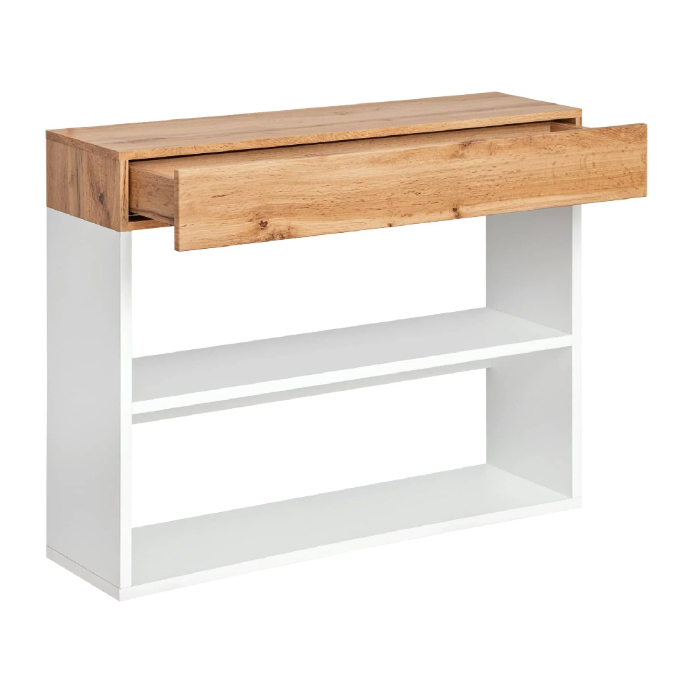 Elyria Wooden Wall Shelf With 1 Drawer In Wotan Oak And White