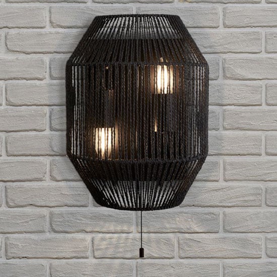 Photo of Wicker 2 lamp wall light in matt black