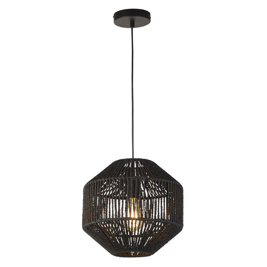 Photo of Wicker wall hung 1 pendant light in matt black