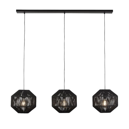 Product photograph of Wicker Wall Hung Bar 3 Pendant Light In Matt Black from Furniture in Fashion