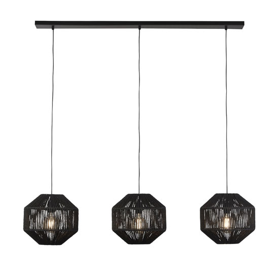 Photo of Wicker wall hung bar 3 pendant light in matt black