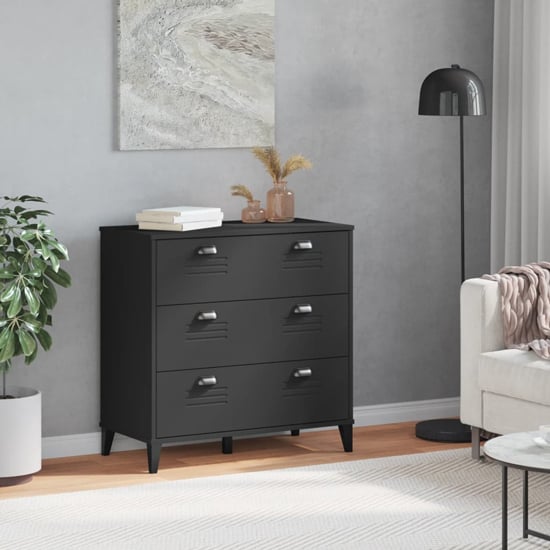 Product photograph of Widnes Wooden Chest Of 3 Drawers In Black from Furniture in Fashion