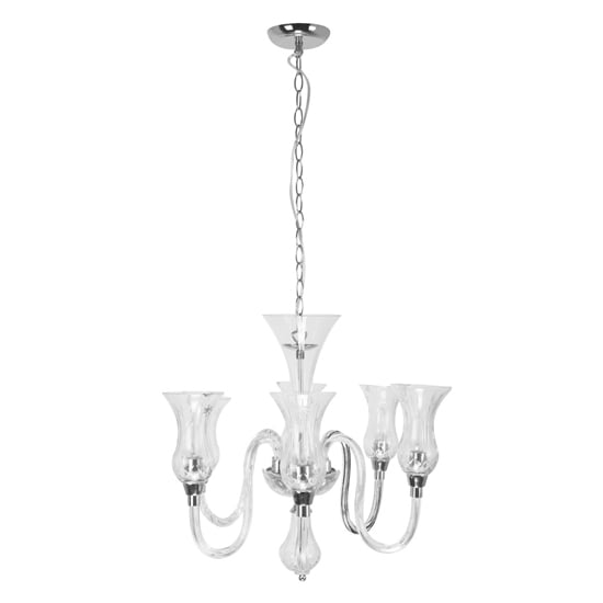 Product photograph of Wikota 6 Bulb Clear Glass Chandelier Ligth In Chrome from Furniture in Fashion