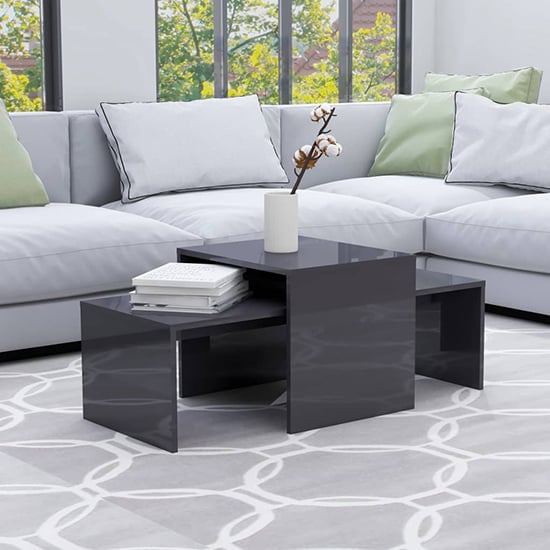 Wilde High Gloss Set Of 2 Coffee Tables In Grey