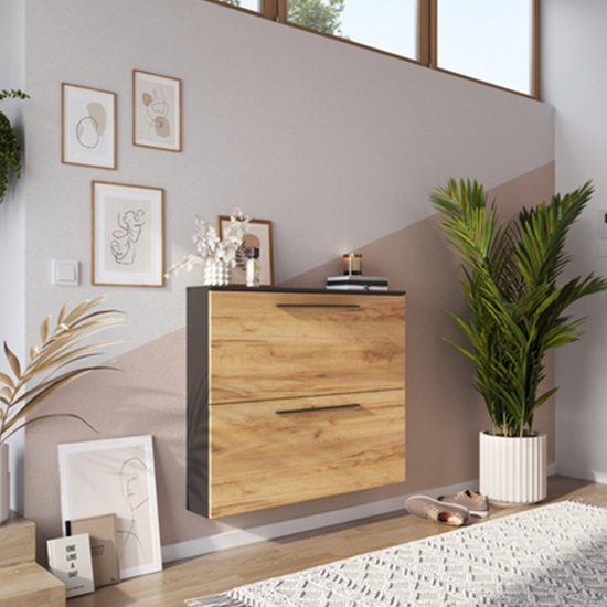 Wildomar Shoe Storage With 2 Flaps In Graphite And Oak