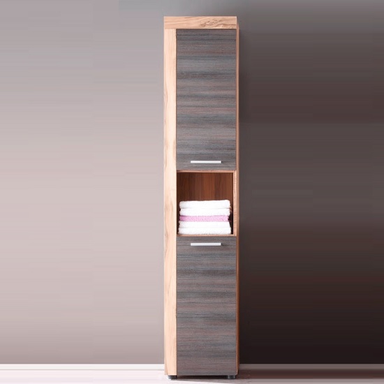 Product photograph of Wildon Tall Bathroom Cabinet In Walnut And Touch Wood Dark Brown from Furniture in Fashion