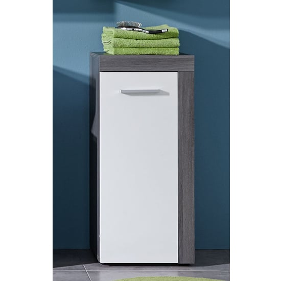 Wildon Bathroom Floor Storage Cabinet In White And Smoky Silver